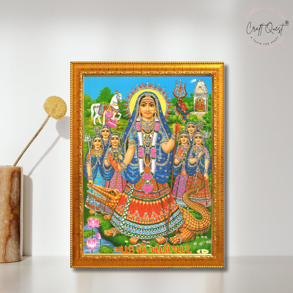 CRAFT QUEST Khodiyar Maa Mata Wall Painting Framed Home Décor wooden frame