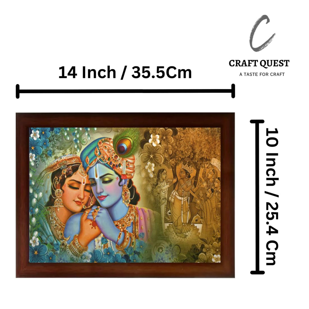 Craft Quest Radha Krishna Sparkle Coated Home Decorative Gift Item Framed Painting (10 X 14 Inches, Brown) RK1013-109