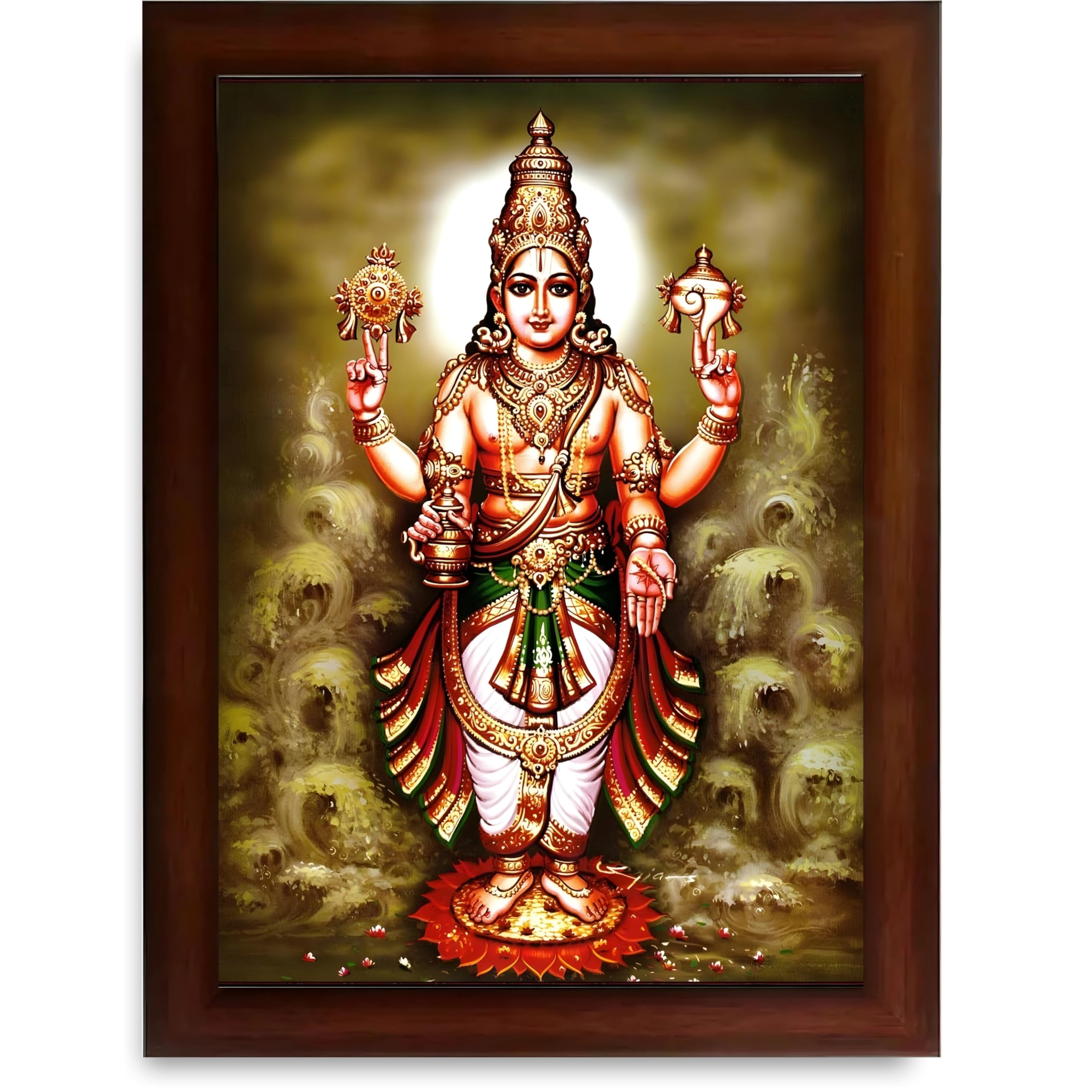 CRAFT QUEST Lord Dhanvantari Dhanwantri Wall Photo Framed For Home, Pooja, Temple, Gift, Wall Décor Item