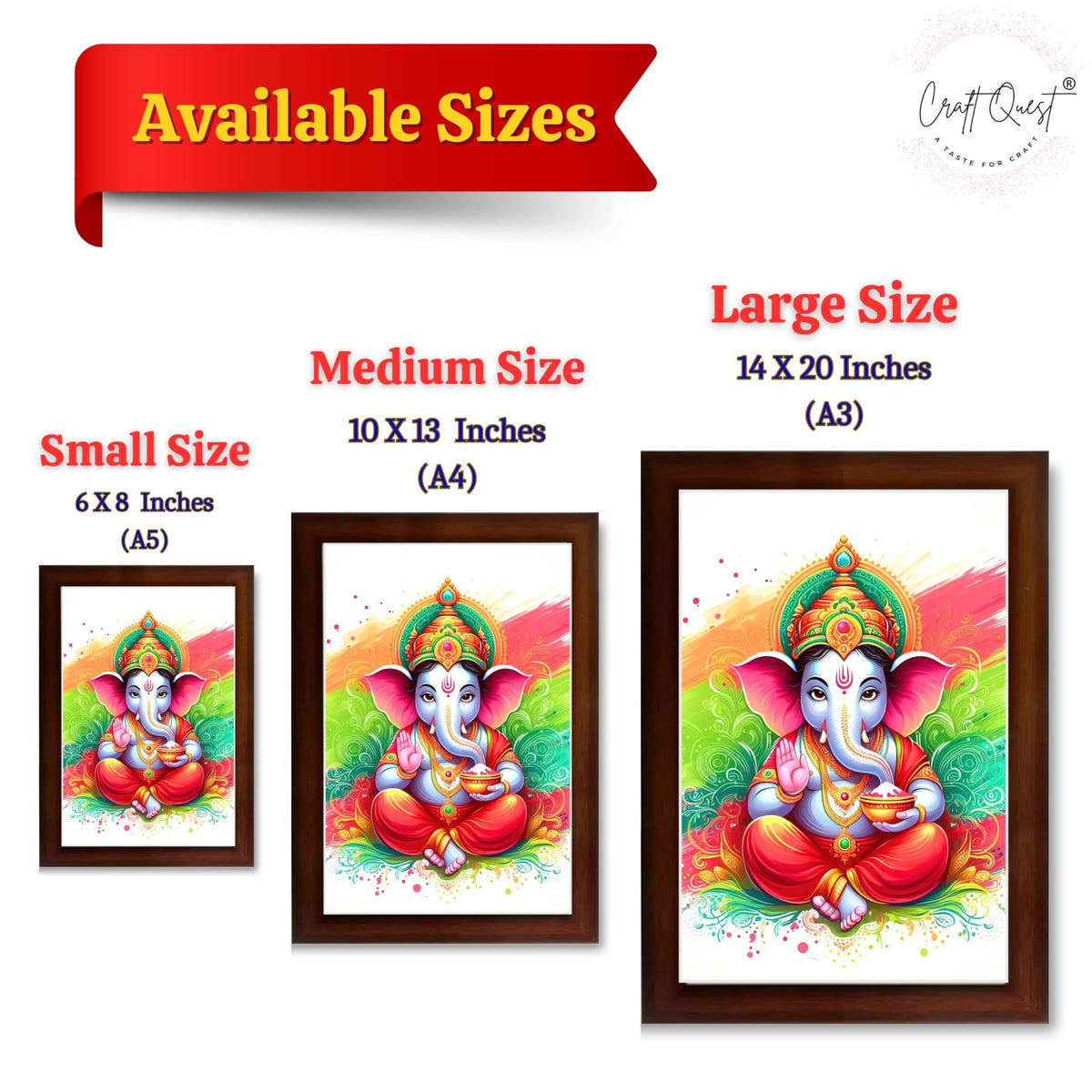 CRAFT QUEST Lord Ganesh ji Art Framed Wall Painting With Frame For Home and,Office Décor Items