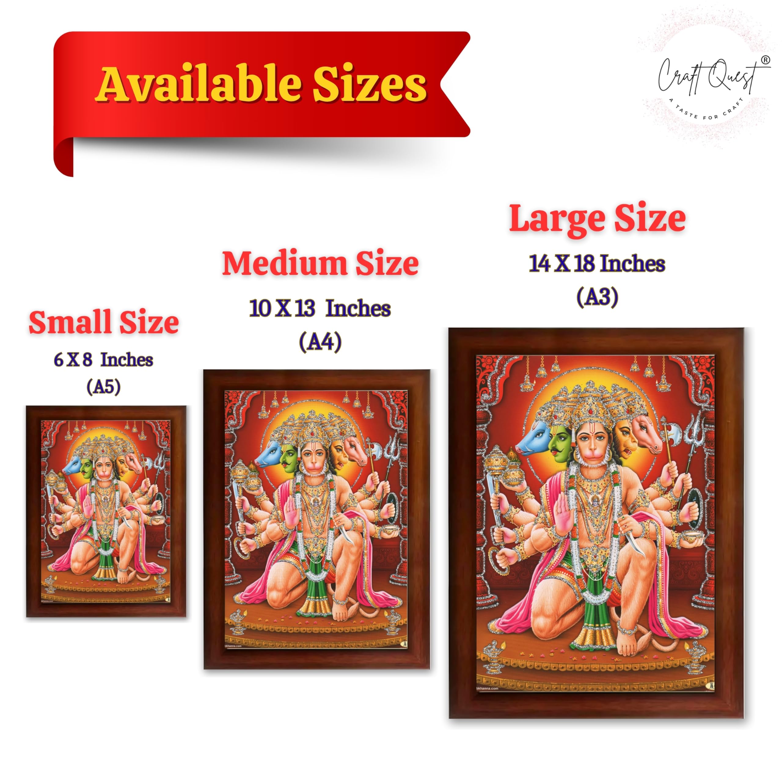 CRAFT QUEST Panchmukhi Hanuman JI | Bajrangbali Religious Photo frame home Decorative item synthetic wood