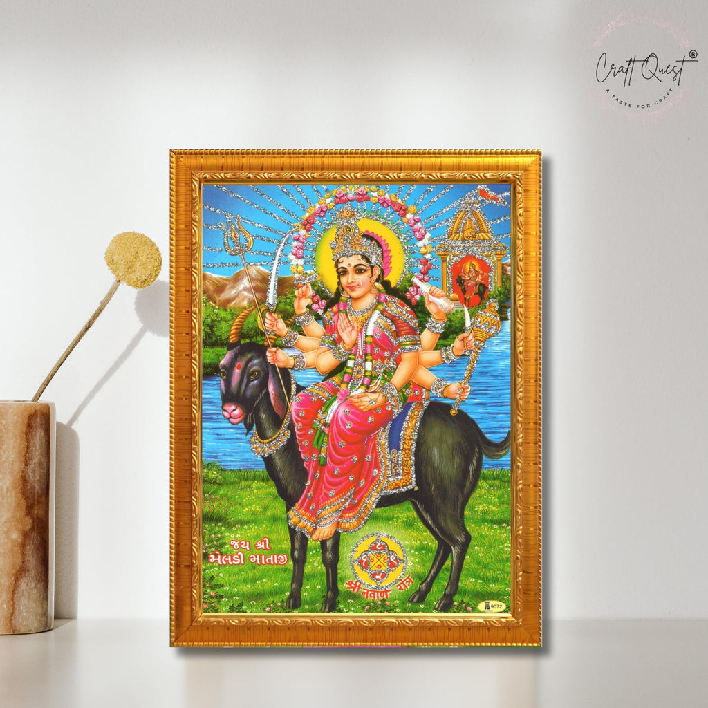 CRAFT QUEST Meldi Maa Meldima Mata Ji Devi Mataji Ma Wall Painting Framed Home Decor