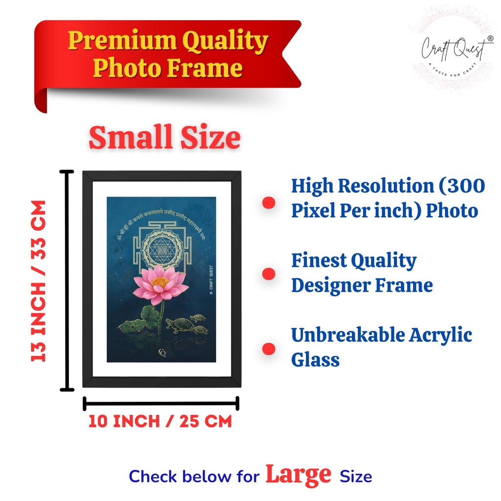 CRAFT QUEST White lotus painting for wall vastu with Shree Yantra and tortoise – Vastu Energy Poster for Prosperity, Money Flow & Stability Photo Frame for Home, Office