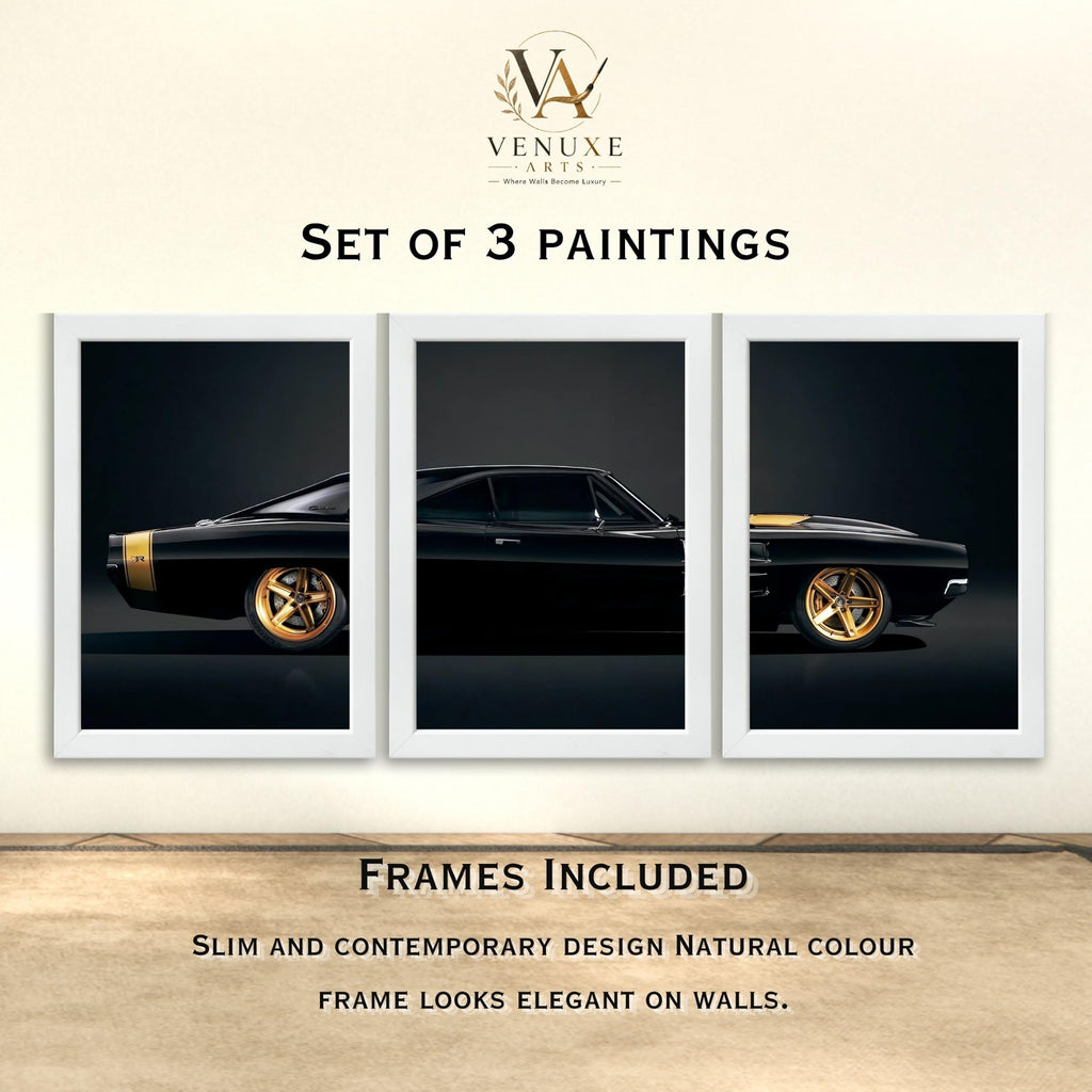 VENUXE ARTS Set Of 3 Big Sports Cars Framed Posters Gift Items for Boys Room Wall Decoration Bedroom Living Room Office Studio Décor | Car Poster Frame for Wall Décor
