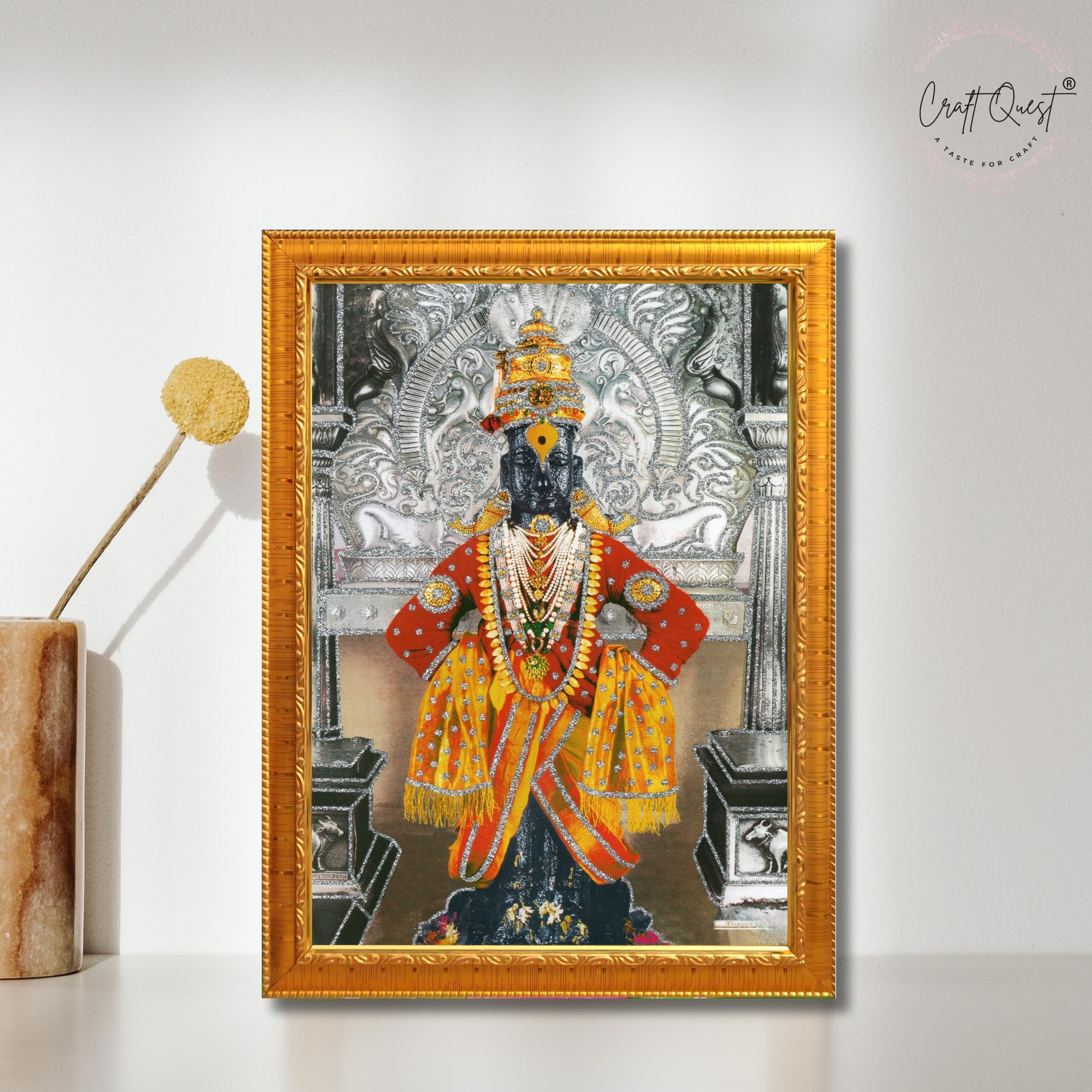 CRAFT QUEST Shri Vitthal Rukmini Religious Photo Frame with Acrylic Sheet Wall Hanging/Gift/Temple/puja Room/Home Decor Frame