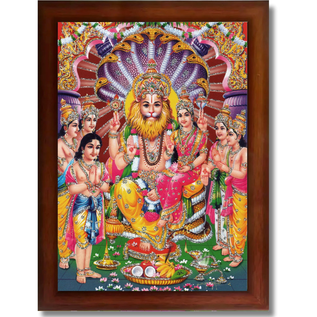 CRAFT QUEST Narasimha Swamy Lord Narsingh Bhagwan Photo Framed | Acrylic Glass, Lightweight | Ideal for Home, Office, Temple & Puja Room, Wall Decor