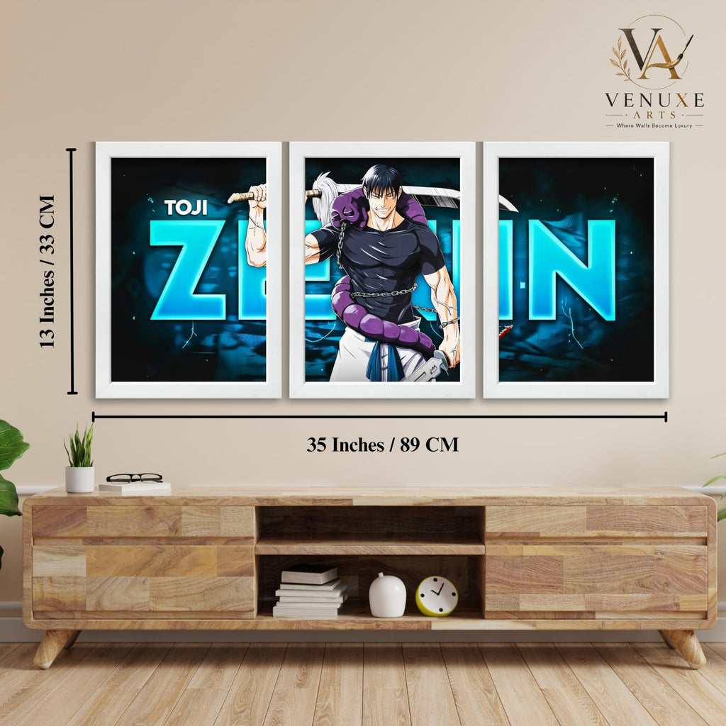 VENUXE ARTS Set Of 3 Anime Characters Wall Framed |Anime Characters Framed Poster for Living Room Bedroom Gaming Room Studio Wall Decor