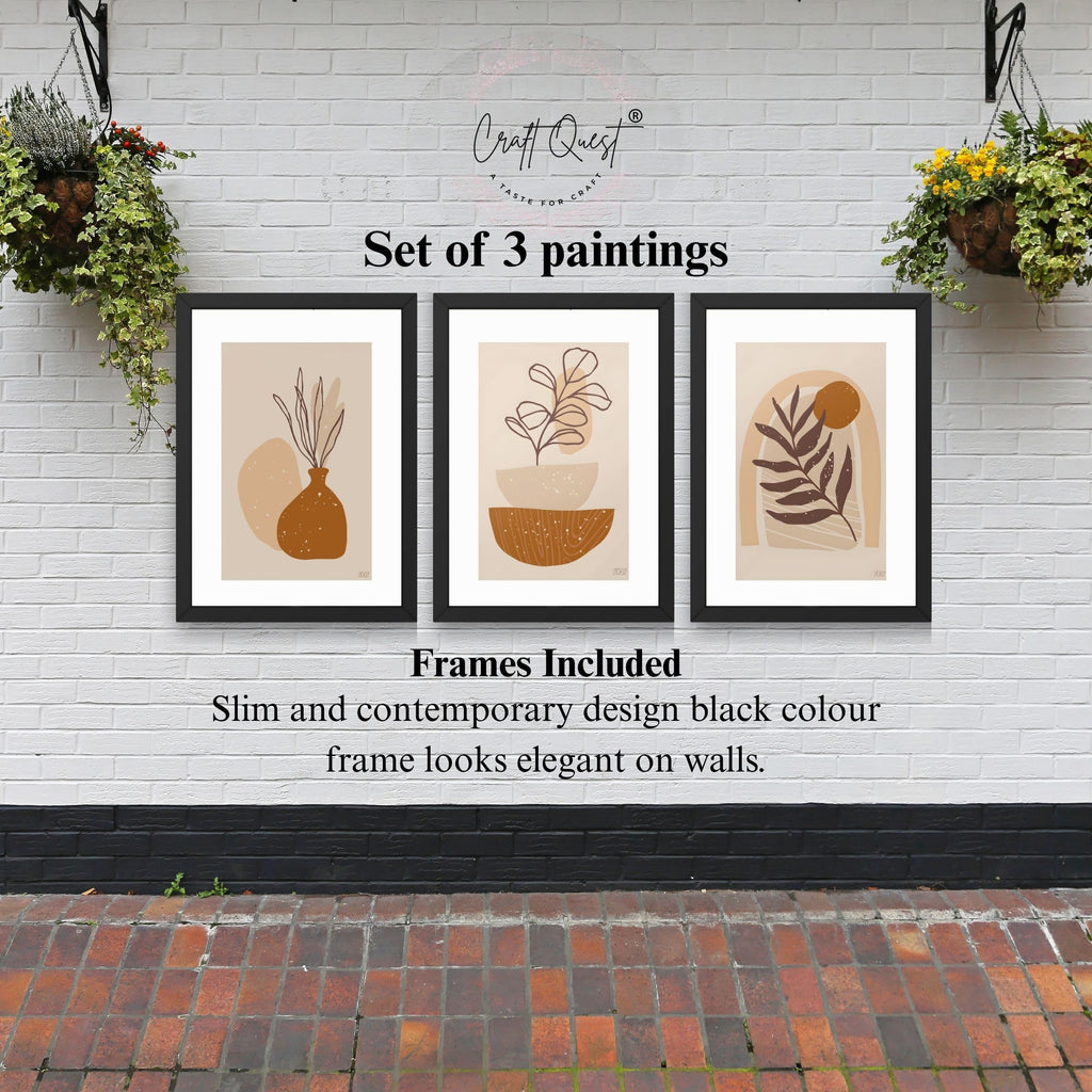 CRAFT QUEST Wall Art Decor Paintings | Set of 3 FLORAL Wall Art Frames for Home Decoration | Ideal for Living Room, Bedroom & Offices