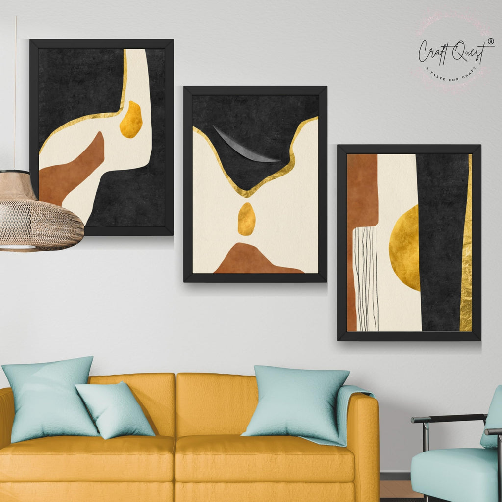 CRAFT QUEST Wall Art Decor Paintings | Set of 3 Abstract Wall Art Frames for Home Decoration | Ideal for Living Room, Bedroom & Office