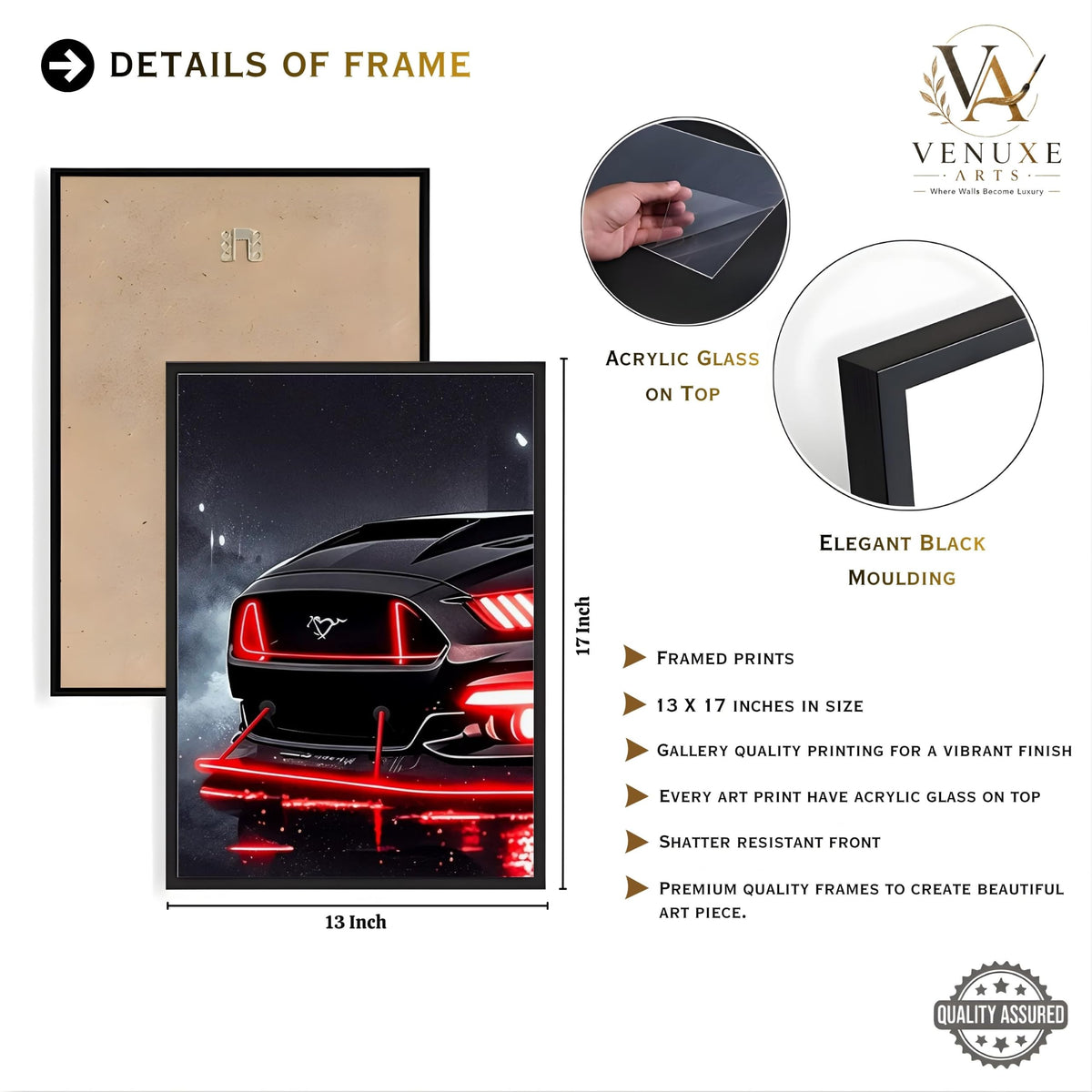 VENUXE ARTS Set Of 3 Big Sports Cars Framed Posters Gift Items for Boys Room Wall Decoration Bedroom Living Room Office Studio Décor | Car Poster Frame for Wall Décor