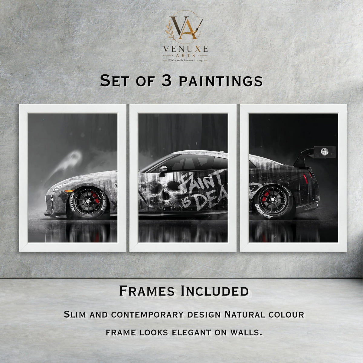 VENUXE ARTS Set Of 3 Big Sports Cars Framed Posters Gift Items for Boys Room Wall Decoration Bedroom Living Room Office Studio Décor | Car Poster Frame for Wall Décor