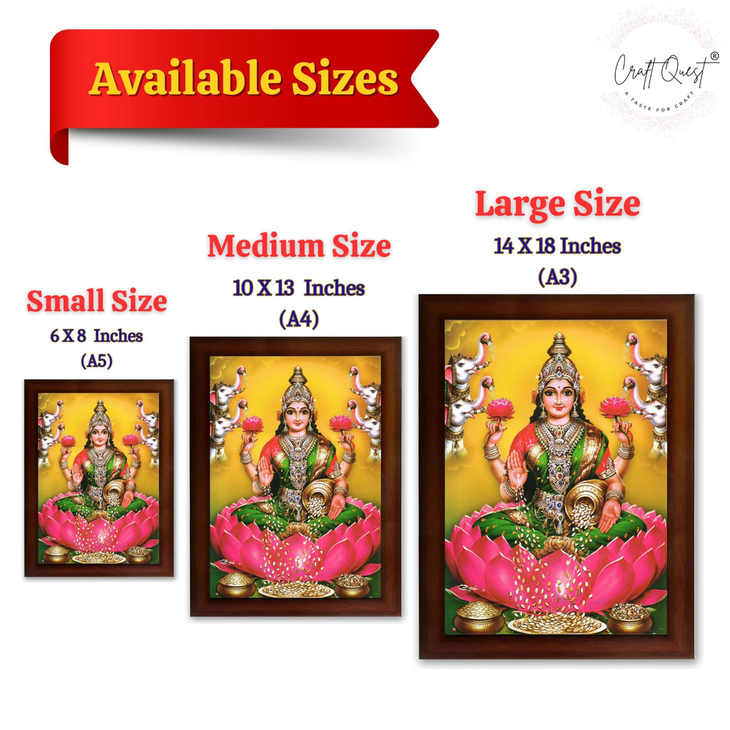 CRAFT QUEST Goddess Lakshmi Mata Devi Vaibhav Laxmi Maa Wall Painting Photo Framed | Ideal for Home, Office, Temple & Puja Room, Wall Decor