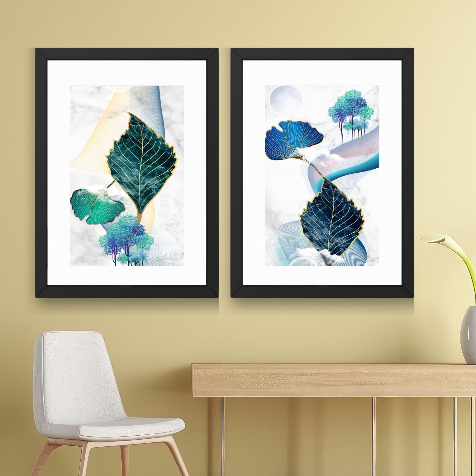 CRAFT QUEST Wall Art Decor Paintings | Set of 2 Wall Art Frames for Home Decoration | Ideal for Living Room, Bedroom & Office (Style 116)