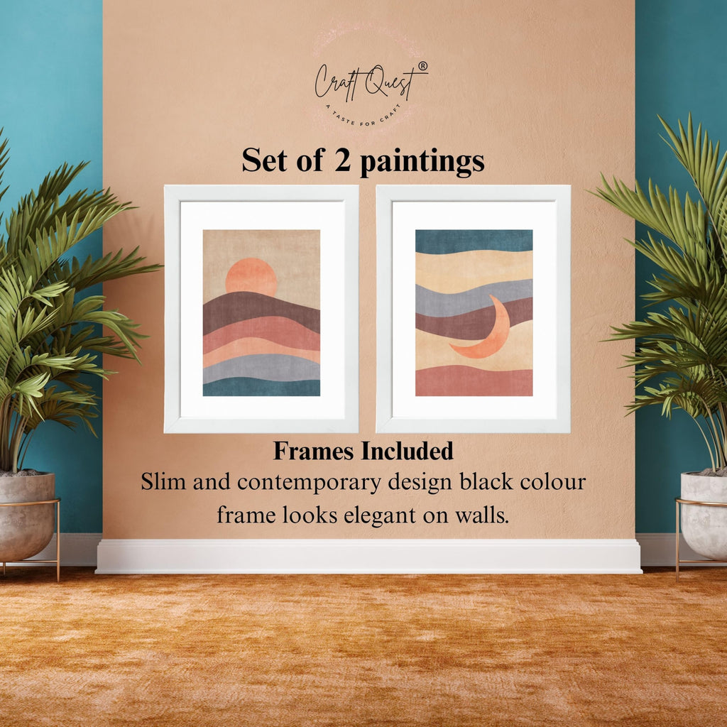 CRAFT QUEST Wall Art Decor Paintings | Set of 2 Sun Moon Wall Art Frames for Home Decoration | Ideal for Living Room, Bedroom & Office