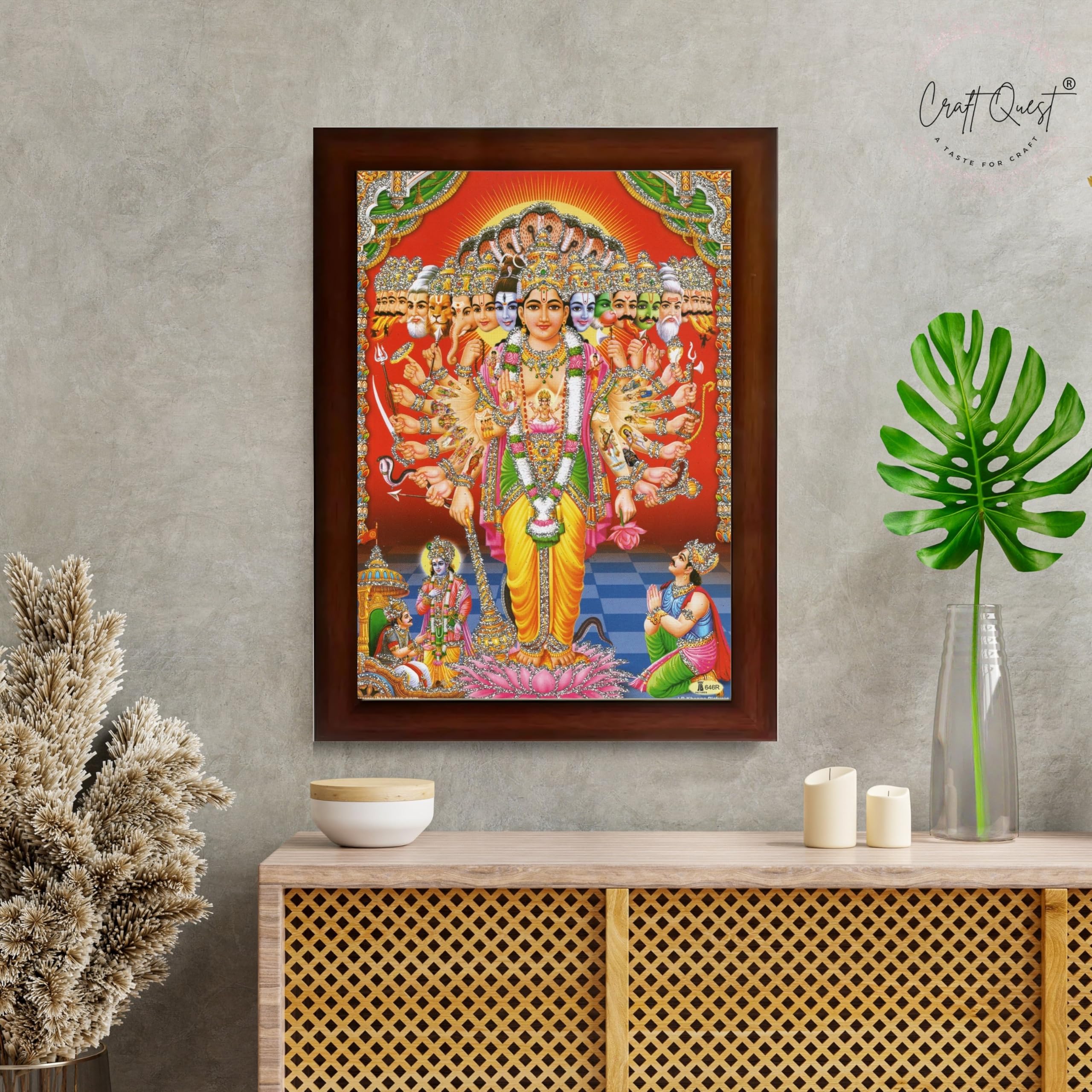 CRAFT QUEST Lord Vishnu Lakshmi Devi Laxmi Narayan Ji Wall Painting Framed Home and Pooja Room Décor