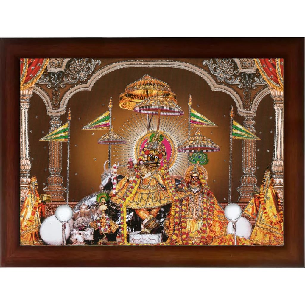 Craft Quest Radha Krishna Sparkle Coated Home Decorative Gift Item Framed Painting (10 X 14 Inches, Brown) RK1013-111