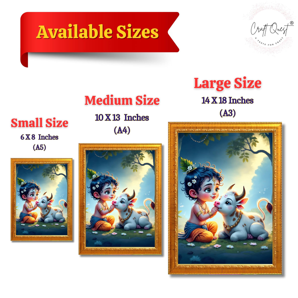 CRAFT QUEST Bal Gopal Makhan Chor Wall Photo Frame | Hindu God Kanha Devotional Home Decor | Gift Item