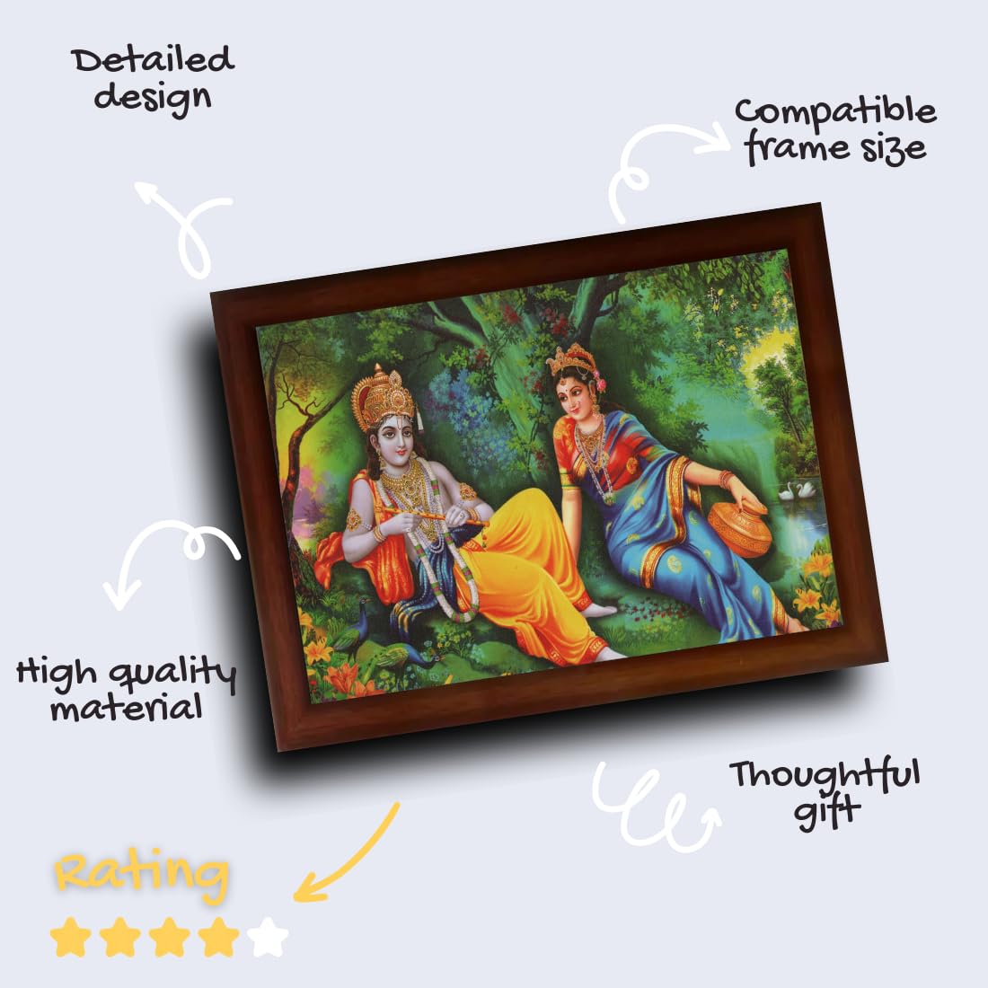 Craft Quest Radha Krishna Sparkle Coated Home Decorative Gift Item Framed Painting (10 X 14 Inches, Brown) RK1013-110