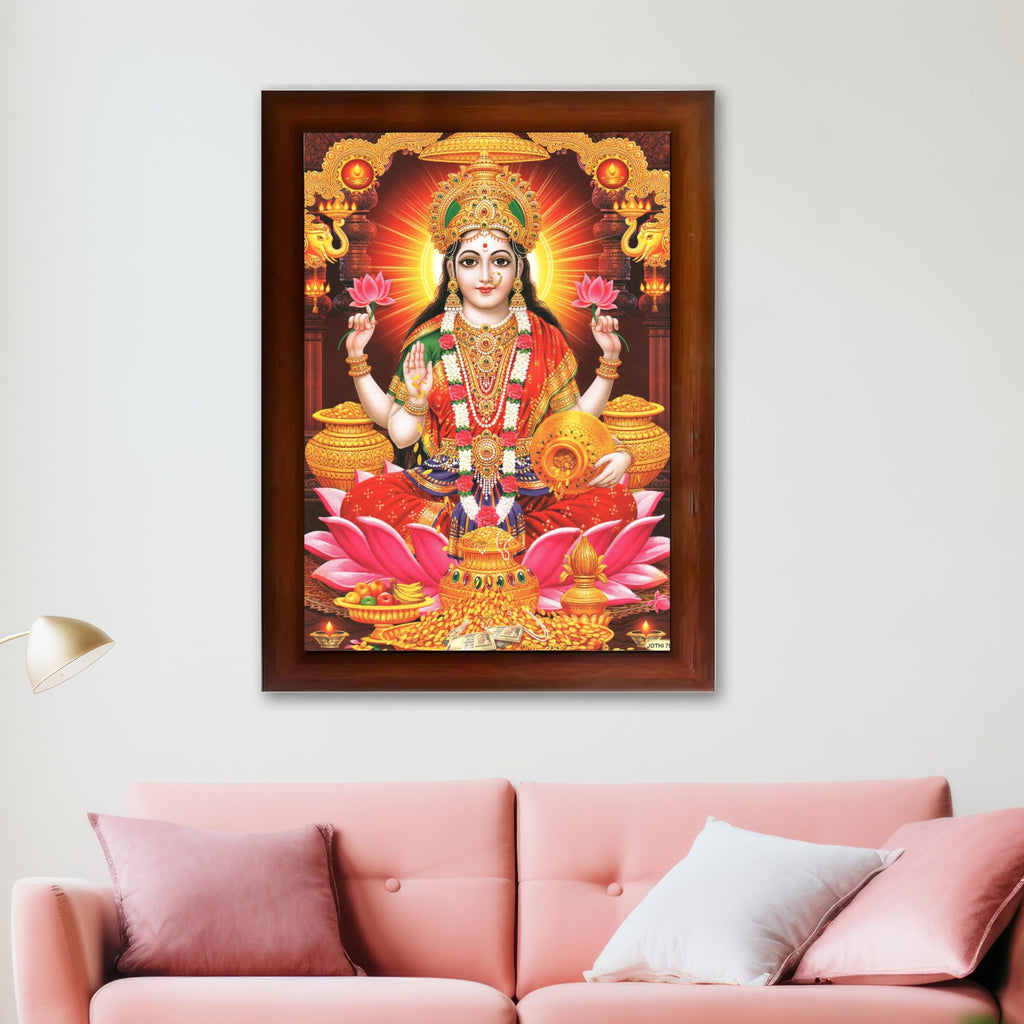 CRAFT QUEST Goddess Lakshmi Devi Dhana Vaibhav Laxmi Maa Wall Painting Frame Home Decor