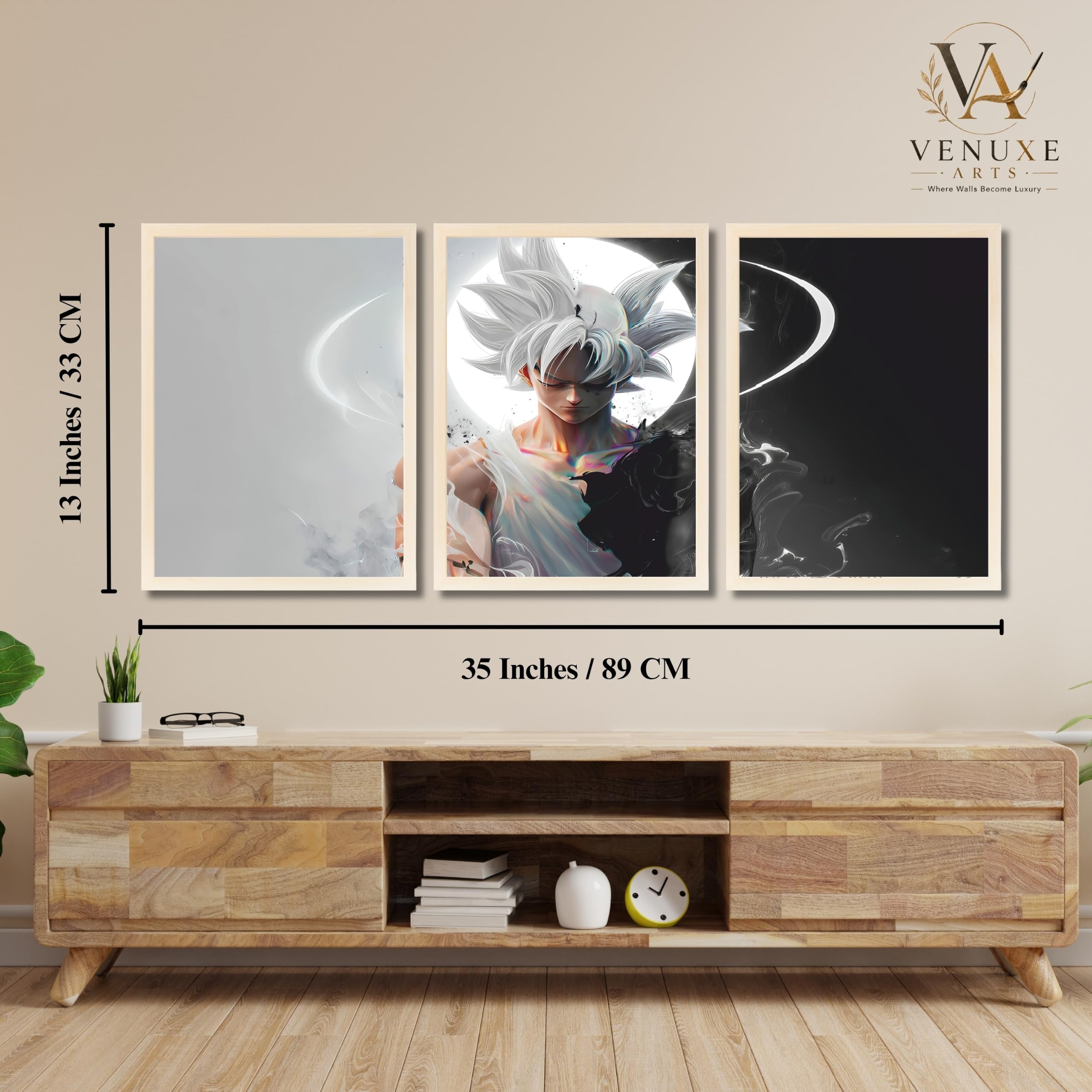 VENUXE ARTS Set Of 3 Anime Characters Wall Framed |Anime Characters Framed Poster for Living Room Bedroom Gaming Room Studio Wall Decor
