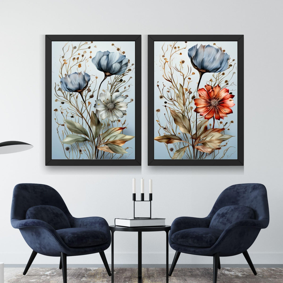 CRAFT QUEST Wall Art Decor Paintings | Set of 2 Floral Wall Art Frames for Home Decoration | Ideal for Living Room, Bedroom & Office