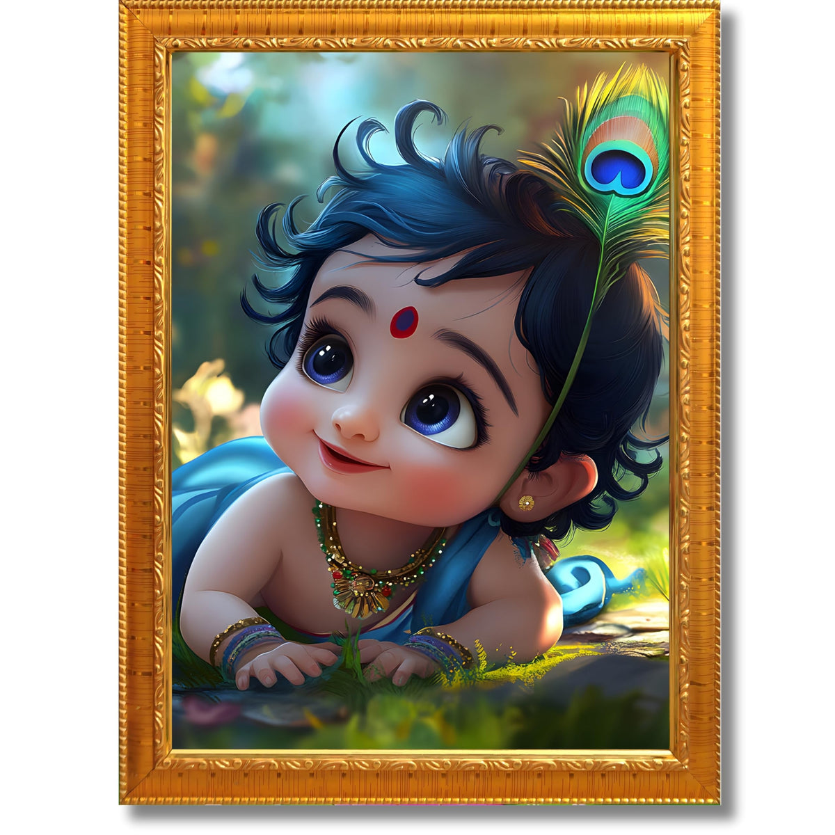 CRAFT QUEST Bal Gopal Painting Kanha Ji Poster | Laddu Lord Makhan Chor | Walls Home Bedroom Living Room Decoration Gift.