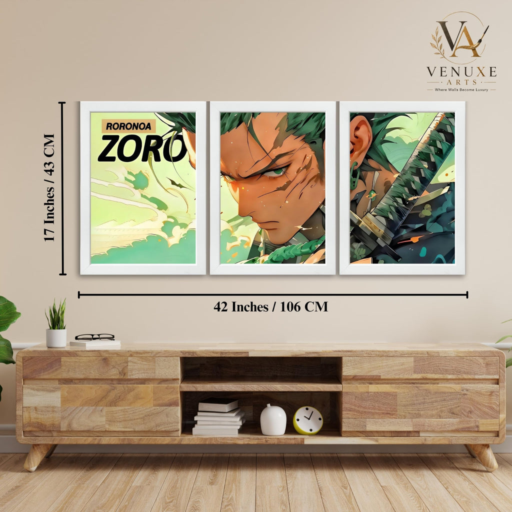 VENUXE ARTS Set Of 3 Anime Characters Wall Framed |Anime Characters Framed Poster for Living Room Bedroom Gaming Room Studio Wall Decor