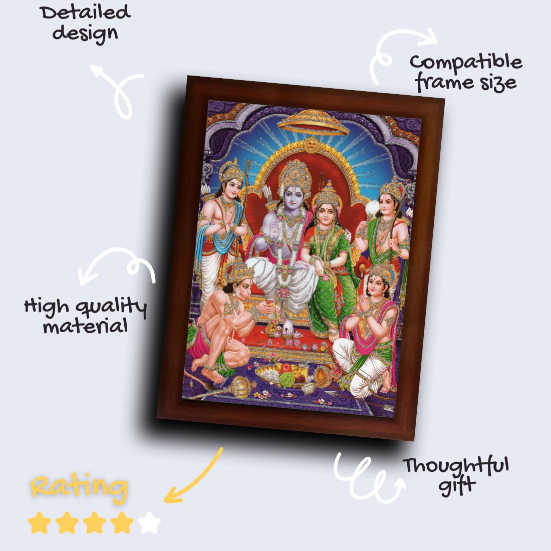Shree Ram Darbar Sparkle Coated Painting with Frame Home Decorative Gift Item Painting (14 X 10 Inches, Synthetic, Multicolour, Religious)