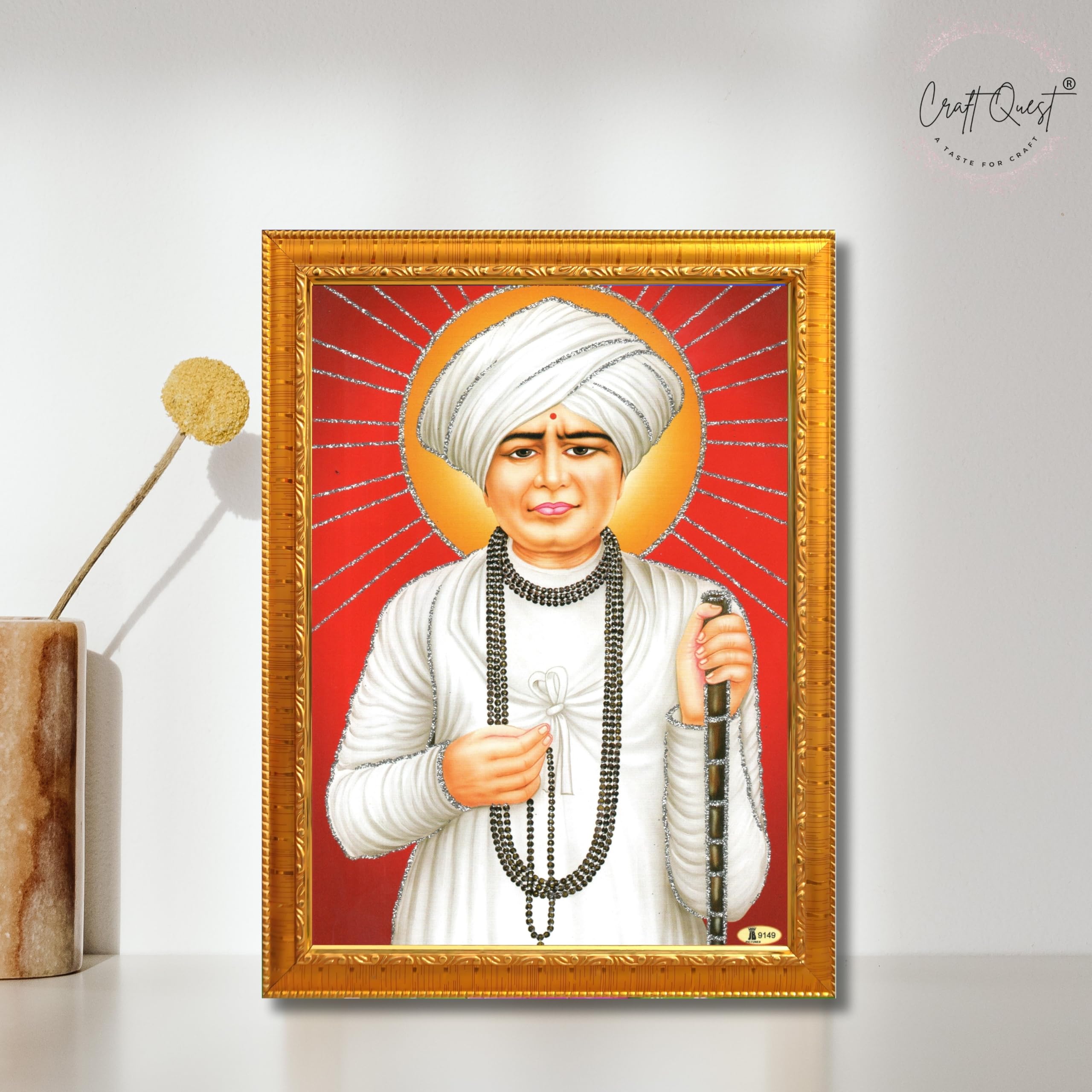 CRAFT QUEST Shri Jalaram Bapa Ji Guru Wall Painting Framed Home Décor wooden framed