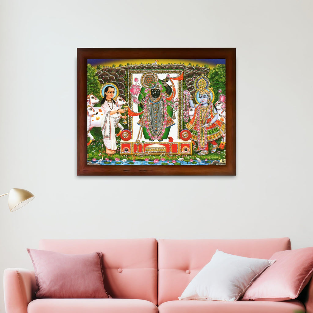 CRAFT QUEST Shrinathji Photo with Frame Shreenathji Photo with Frame Religious Framed Painting Home Decorative Item Synthetic Wood frame