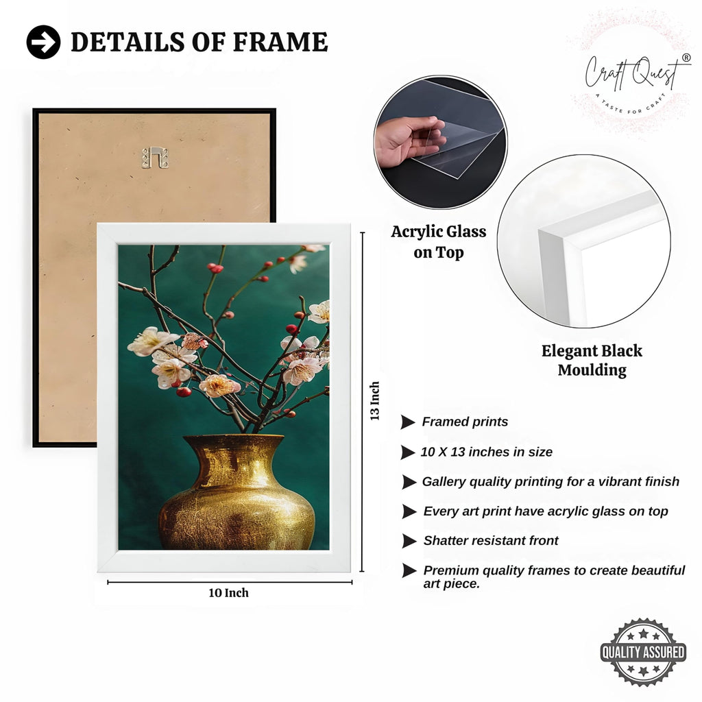 CRAFT QUEST Nature Inspired Flowers In Vase Modern Wall Art | Set of 3 Frames for Home Decoration | Ideal for Living Room, Bedroom & Offices