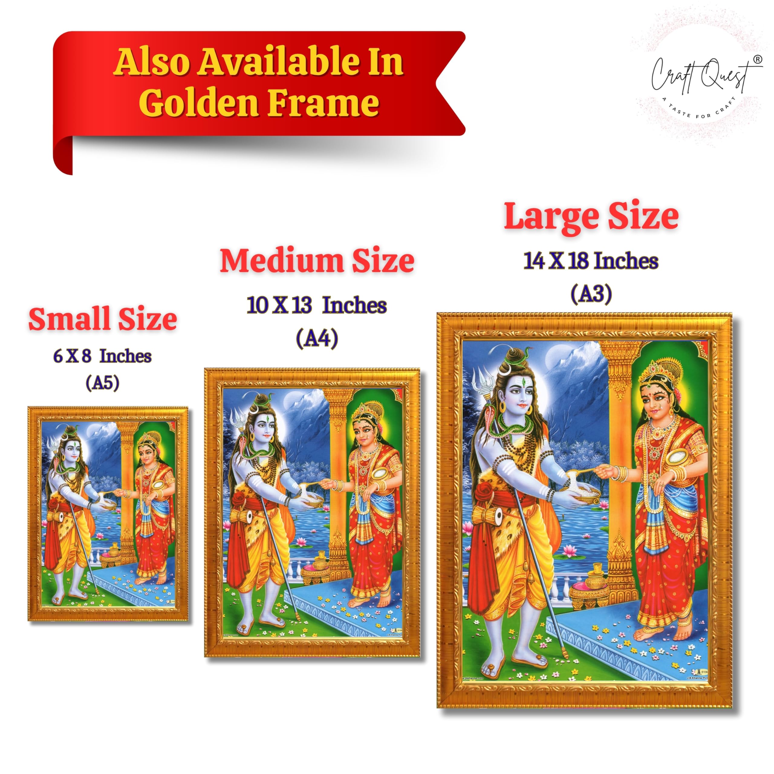 CRAFT QUEST Shiva & Maa Annapurna devi sitting on throne photo frame with Laminated Poster for Kitchen Worship