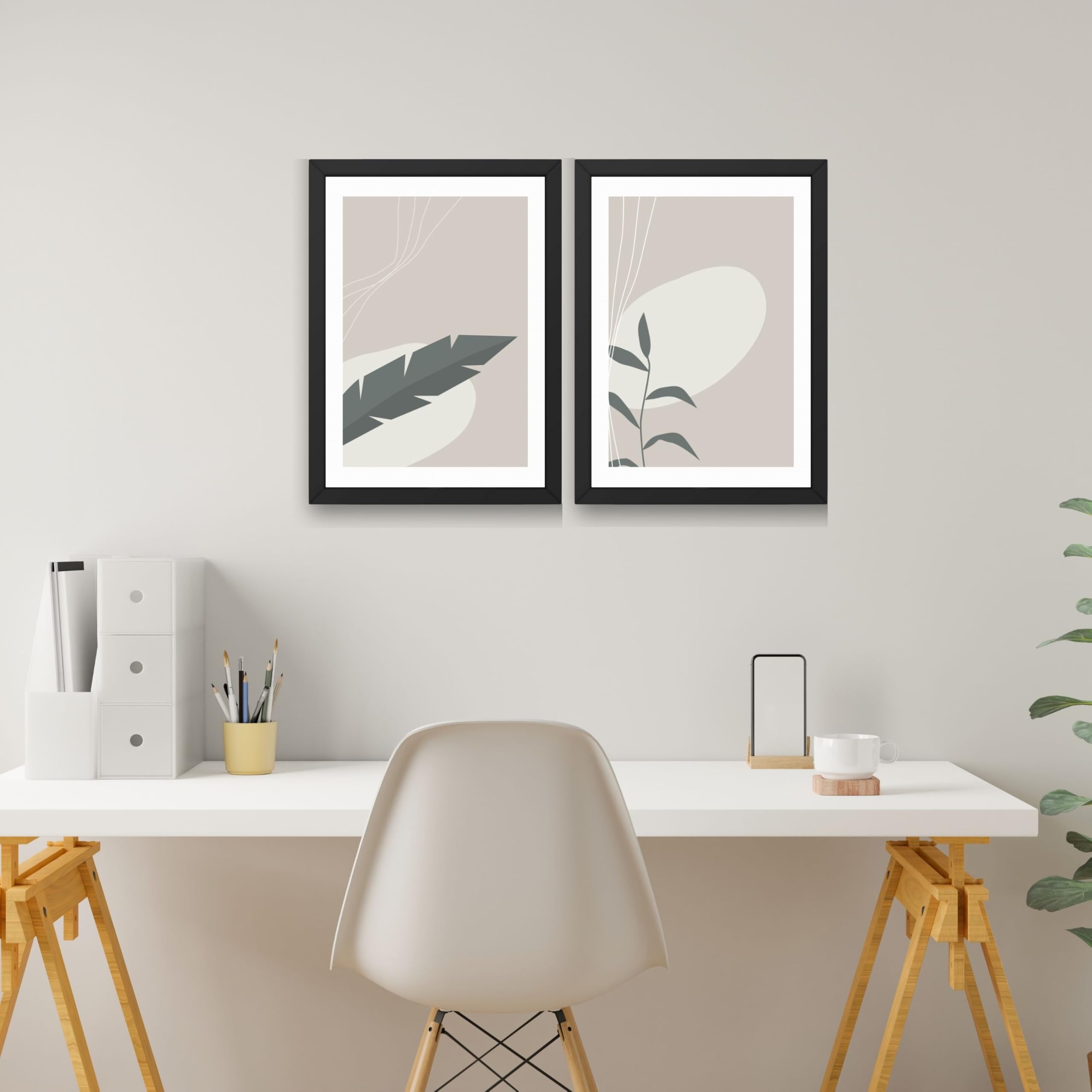 CRAFT QUEST 2 Piece Set of Nature Inspired Wall Art poster Frame Painting for Wall Decoration With Acrylic Glass, living room, Home, Restraunt, Office