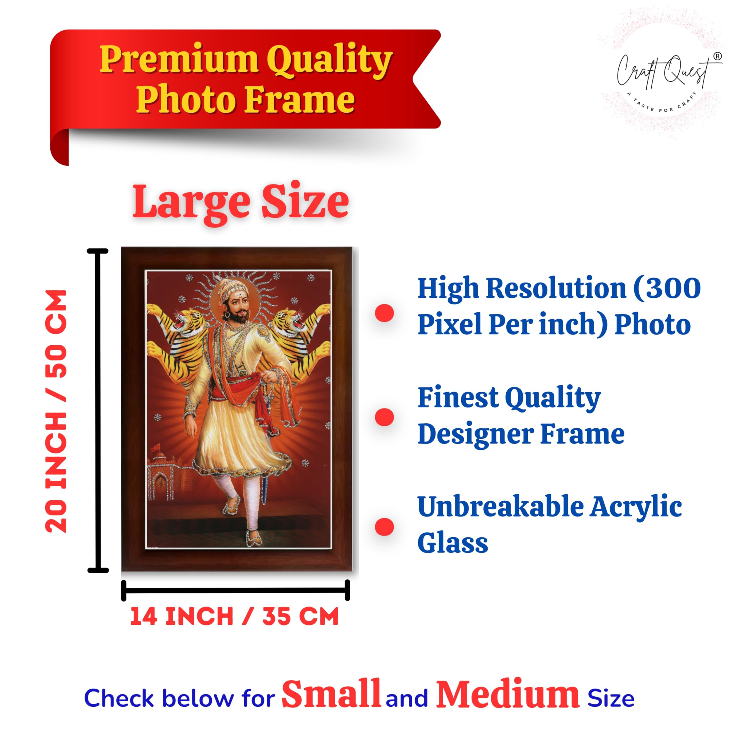 CRAFT QUEST Shivaji Chhatrapati Maharaj Photo Frame | For Living, Pooja Room | Wall Decoration Item | Best Gifting Option