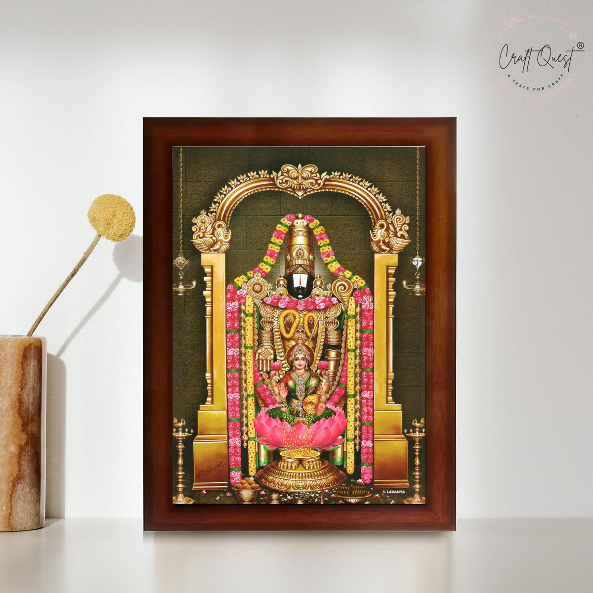CRAFT QUEST Lord Tirupati Balaji Lakshmi Lord Venkateshwara Swamy Wall Painting Framed, Home, Temple, Pooja, Wall Décor Item