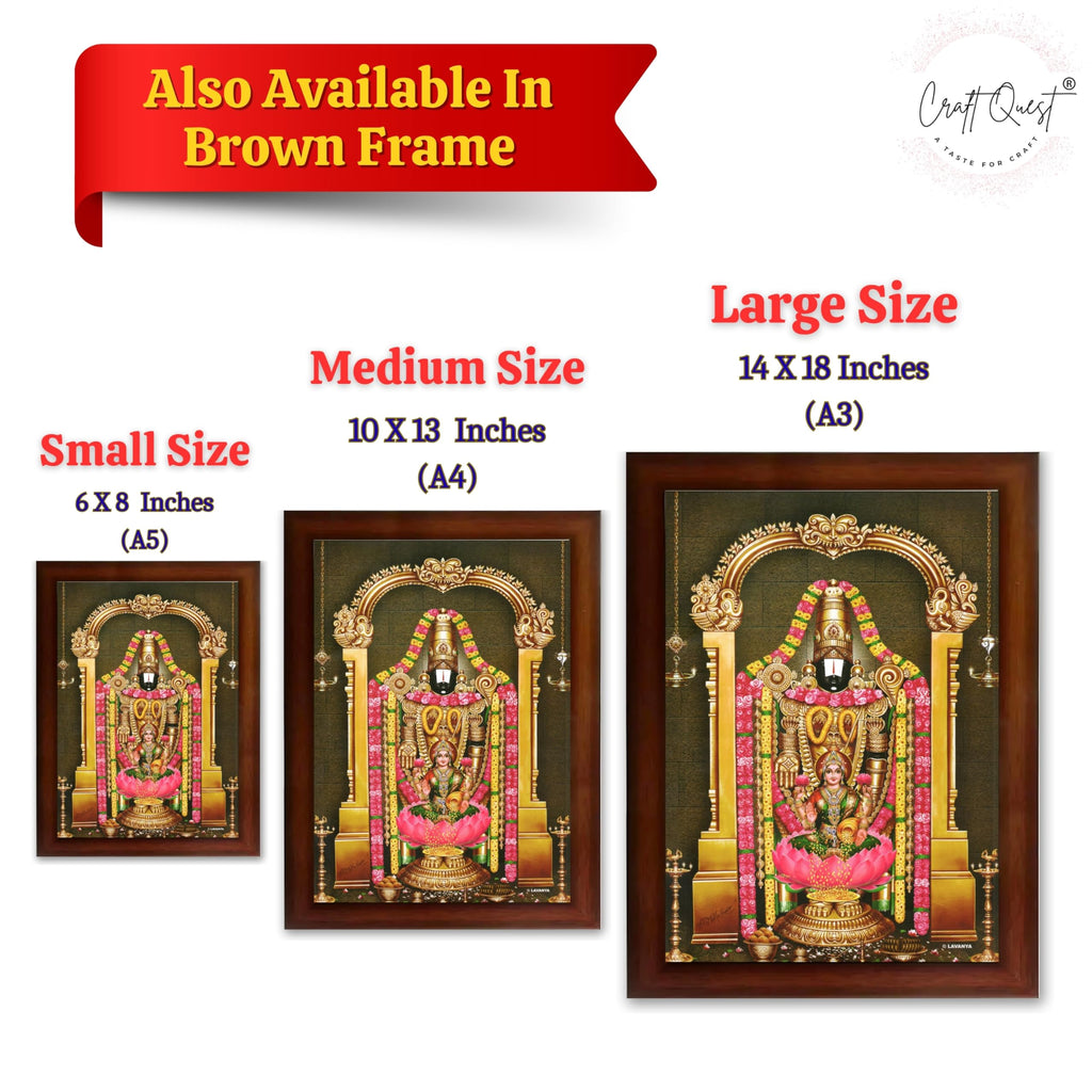 CRAFT QUEST Lord Tirupati Balaji Lakshmi Lord Venkateshwara Swamy Wall Painting Framed, Home, Temple, Pooja, Wall Décor Item