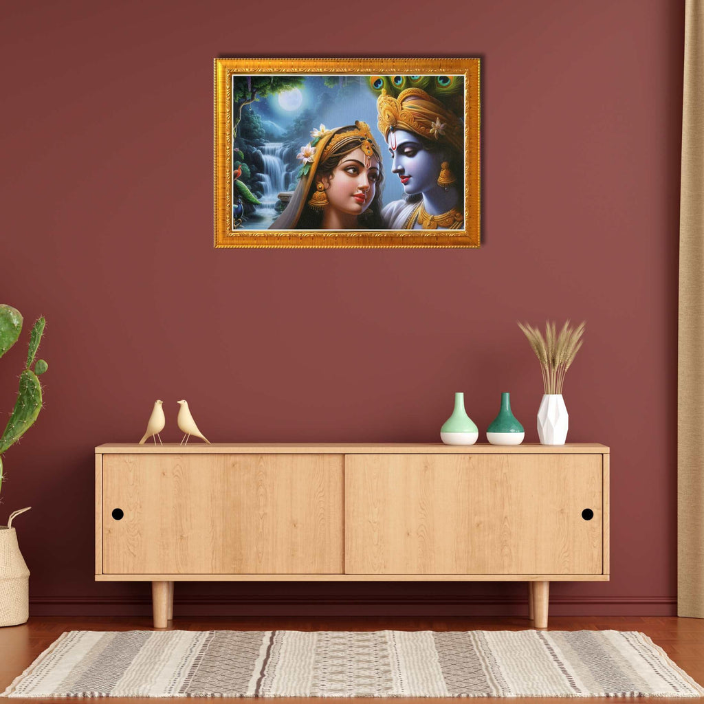 CRAFT QUEST Radha Krishna Art Photo Framed Painting for Home and Bedroom Wall Decoration of Size 14X10 Inches with Frame And Acrylic Glass RK206