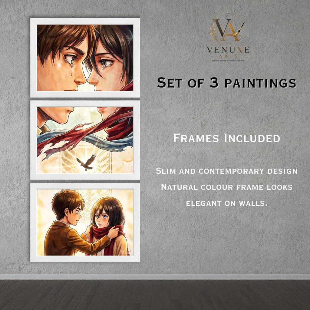VENUXE ARTS Set Of 3 Anime Characters Wall Framed |Anime Characters Framed Poster for Living Room Bedroom Gaming Room Studio Wall Decor