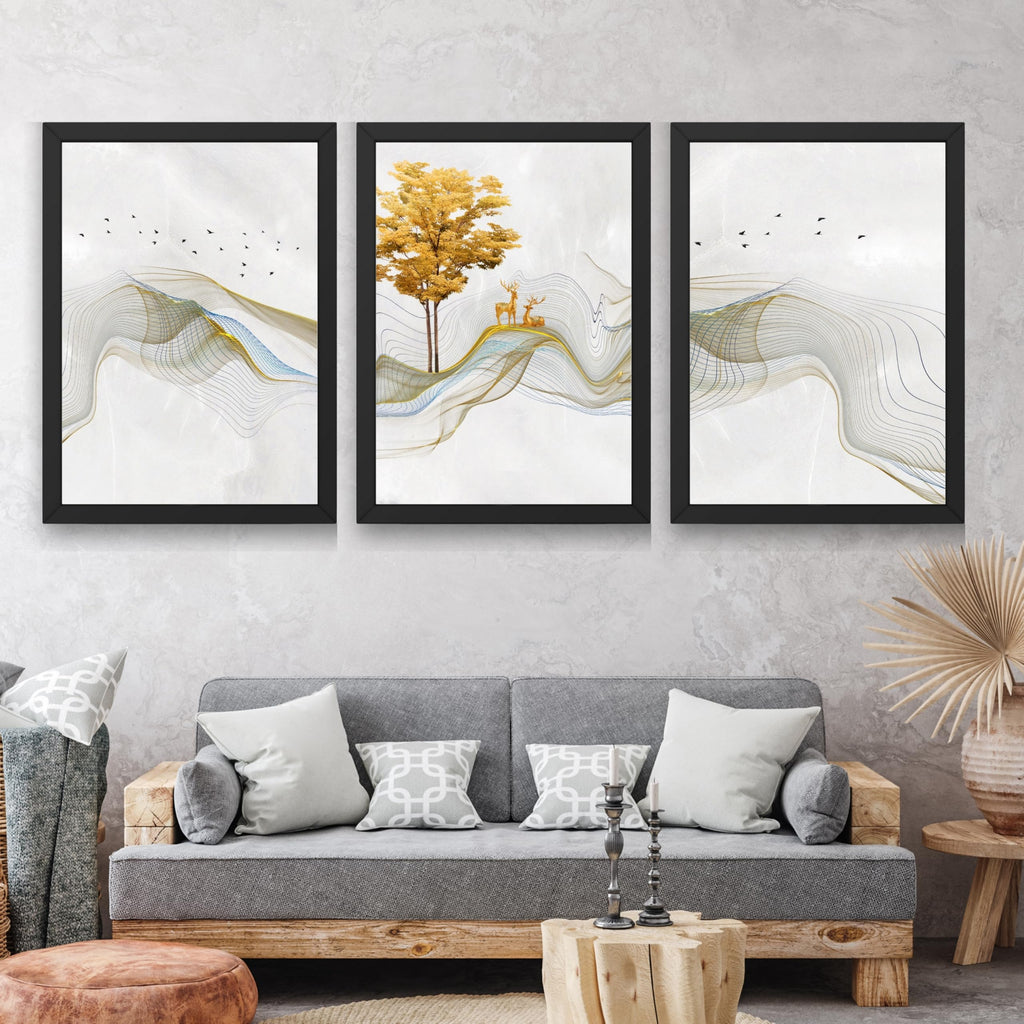 CRAFT QUEST Modern Art Landscapes Sanlian Adornment Wall Art | Set of 3 Frames for Home Decoration | Ideal for Living Room, Bedroom & Offices