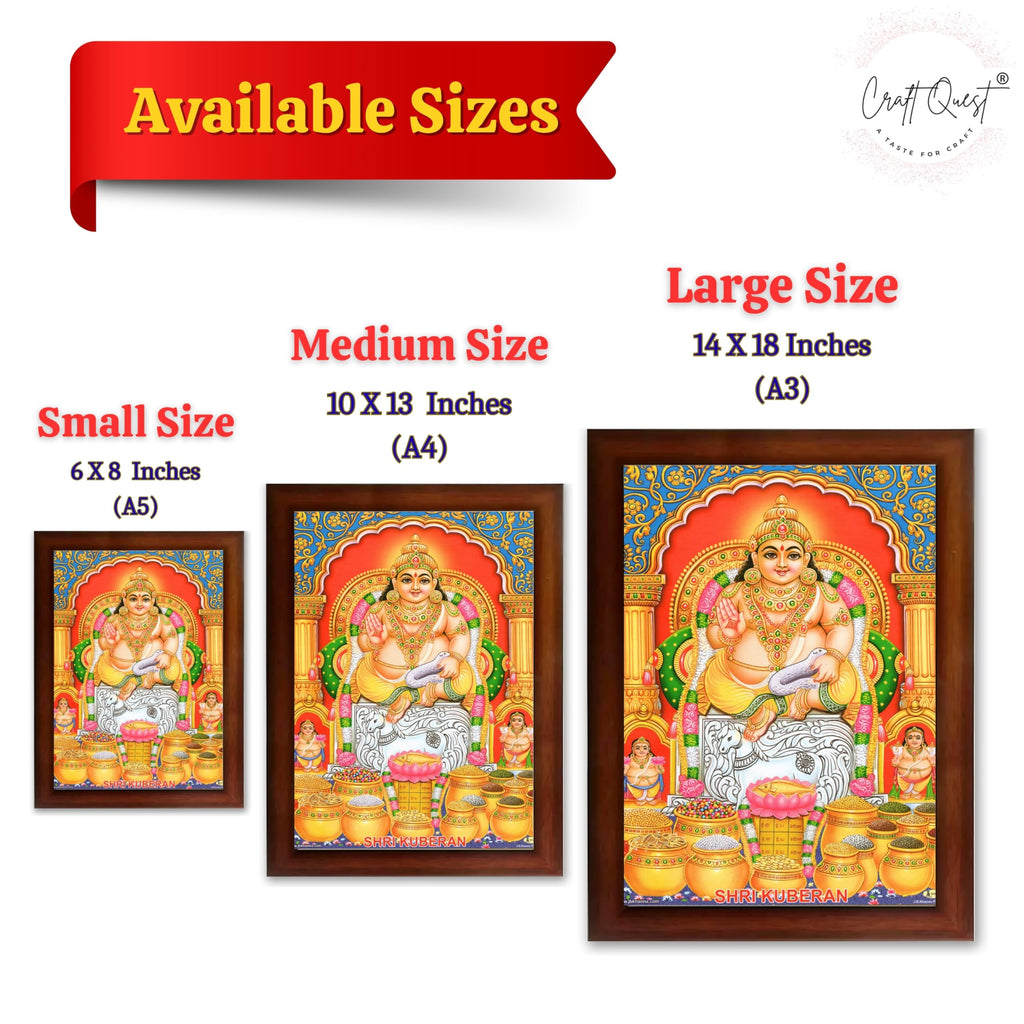 CRAFT QUEST Lord Kubera Swamy Bhagwan Kuber Kubera Wall Painting Framed, Religious Photo Frame, Home Decoration Item