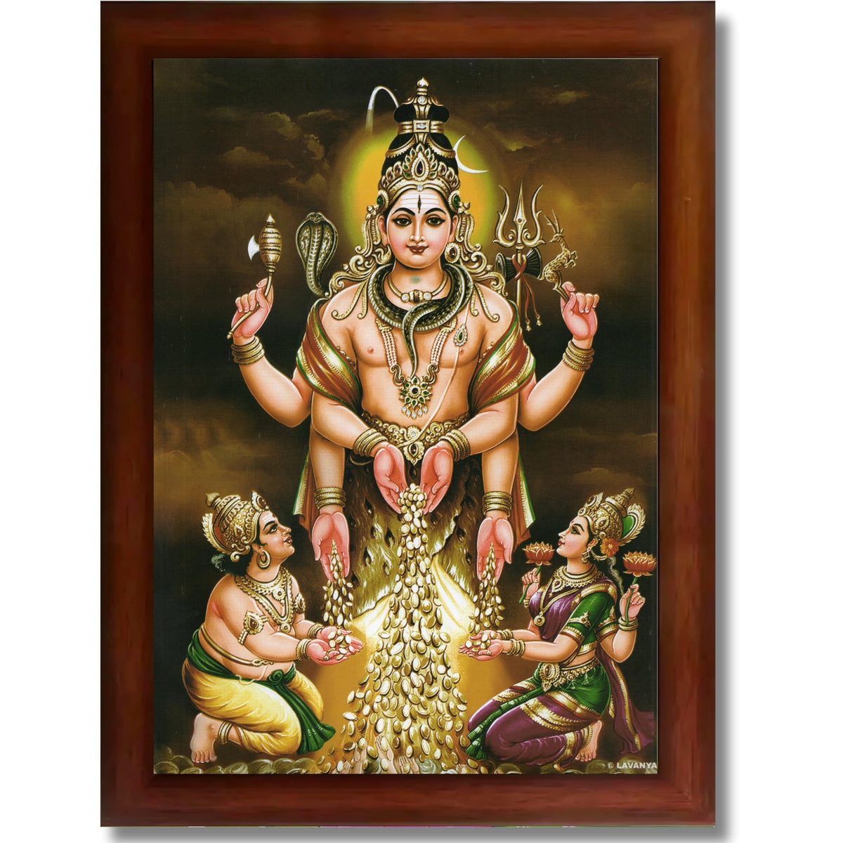 CRAFT QUEST Swarnakarshana Bhairava Swamy With Lakshmi Devi and Kuber Bhagwan Wall Photo Frame | South God Picture Frame for Home, Office, Temple & Gifting