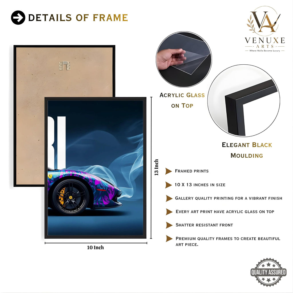 VENUXE ARTS Set Of 3 Big Sports Cars Framed Posters Gift Items for Boys Room Wall Decoration Bedroom Living Room Office Studio Décor | Car Poster Frame for Wall Décor
