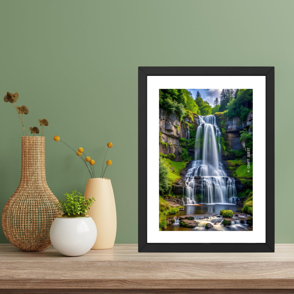 CRAFT QUEST Vastu Waterfall Landscape Scenery Photo Frame With Acrylic Sheet | Living Room, Bedroom | Home Decoration | Best Gifting Option