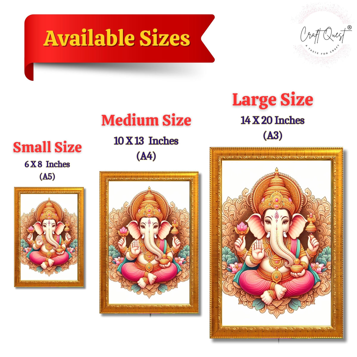 CRAFT QUEST Lord Ganesha Ganesh Ganpati Ganapathi Hanging Wall Painting Framed Home Décor