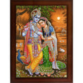Craft Quest Radha Krishna Sparkle Coated Home Decorative Gift Item Framed Painting (10 X 14 Inches, Brown) RK1013-116