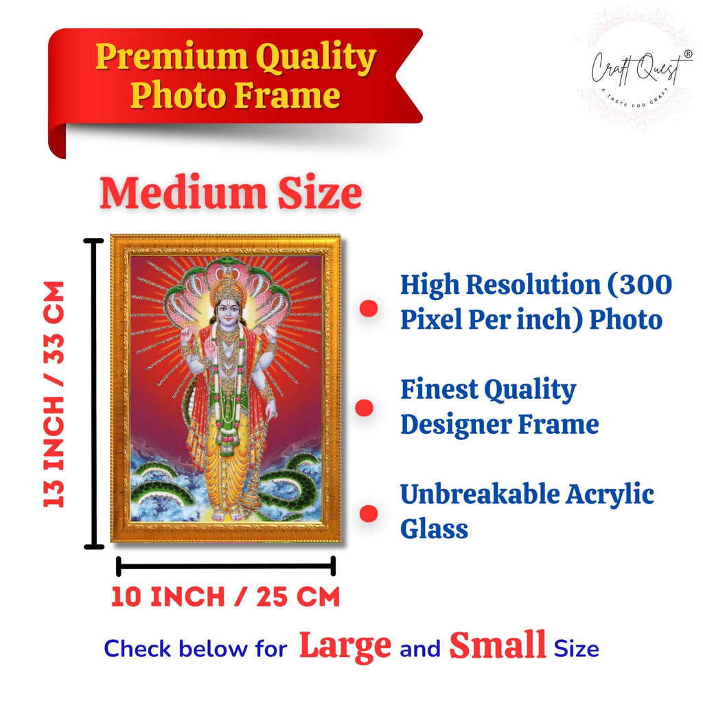 CRAFT QUEST Lord Vishnu Bhagwan Narayan Murti Mahavishnu Wall Painting Framed Home Décor, Religious Photo Frame