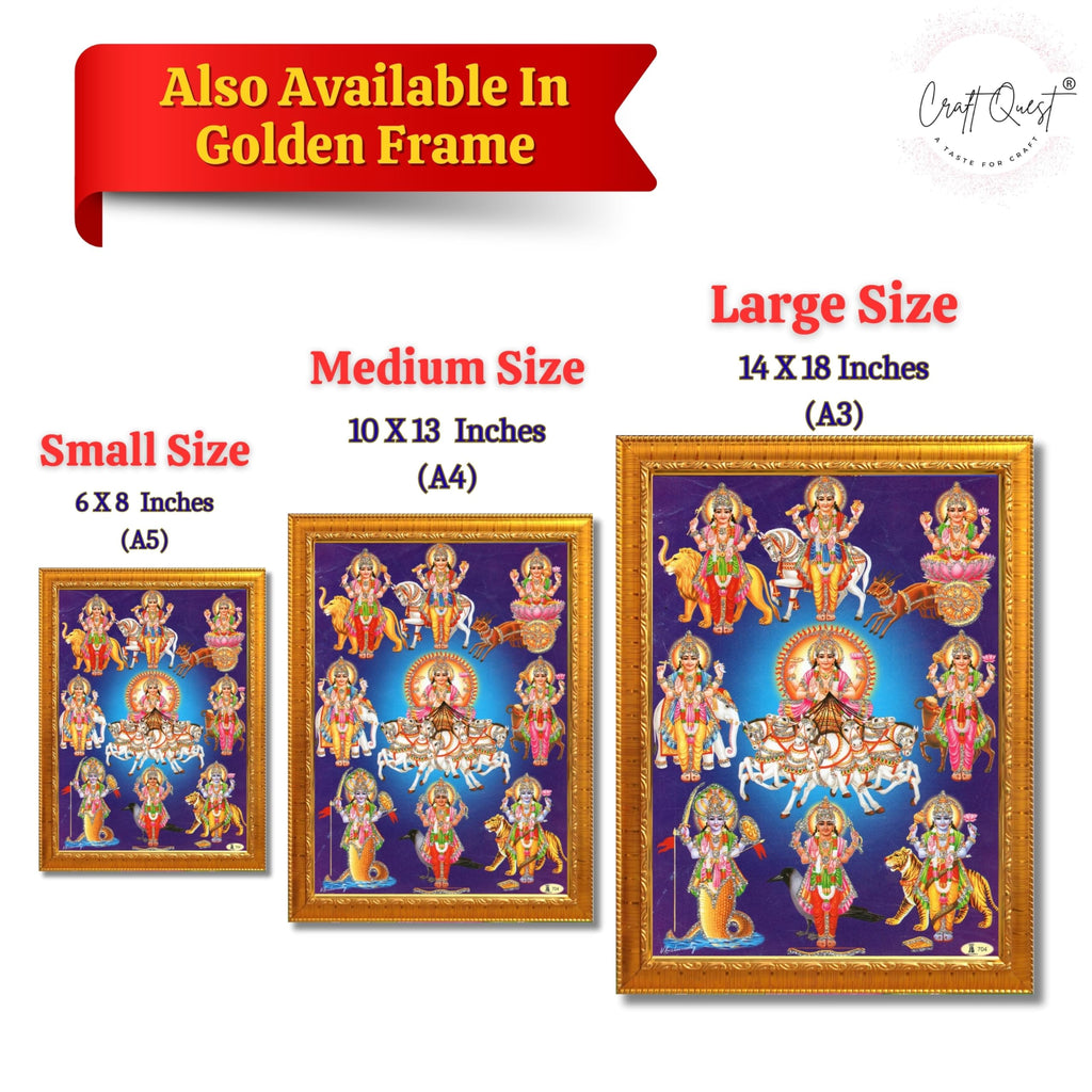 CRAFT QUEST Lord Surya Dev Bhagavan Bhagwan with 7 Horses Wall Painting | Hindu God Spiritual Framed | Ideal for Home, Office, Temple & Puja Room, Wall Decor