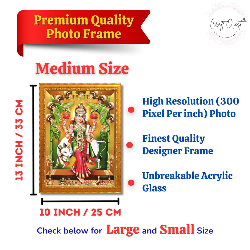 CRAFT QUEST Goddess Lakshmi Mata Vaibhav Laxmi Wall Painting Photo Framed | Acrylic Glass, Lightweight | Ideal for Home, Office, Temple & Puja Room, Wall Decor
