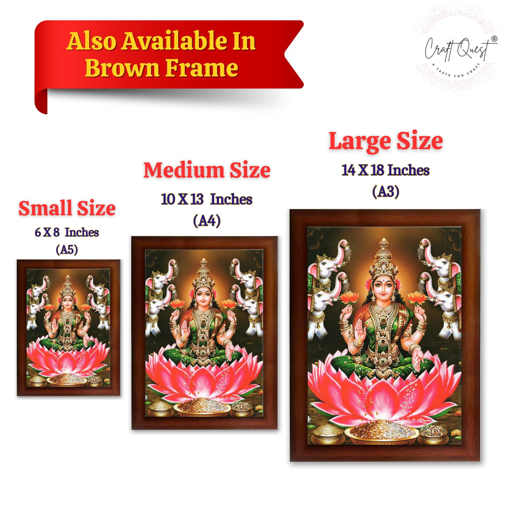 CRAFT QUEST Goddess Lakshmi Devi Vaibhav Laxmi Maa Wall Painting Photo Framed | Ideal for Home, Office, Temple & Puja Room, Wall Decor