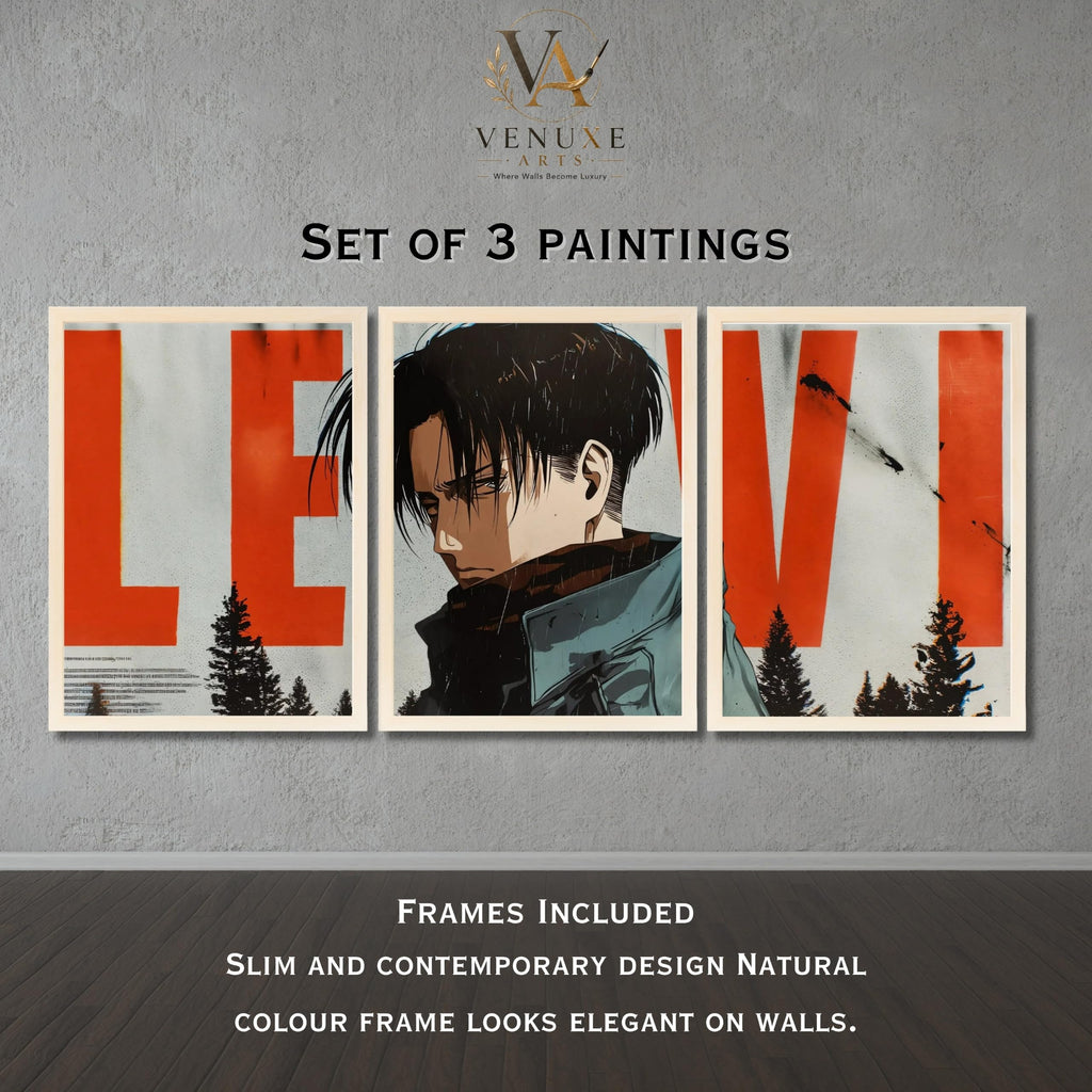 VENUXE ARTS Set Of 3 Anime Characters Wall Framed |Anime Characters Framed Poster for Living Room Bedroom Gaming Room Studio Wall Decor